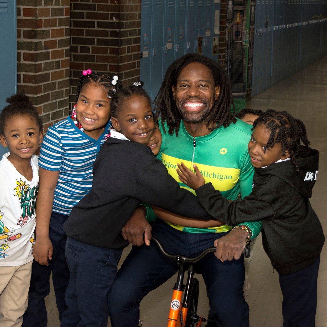 Children promoting cycling and community engagement.